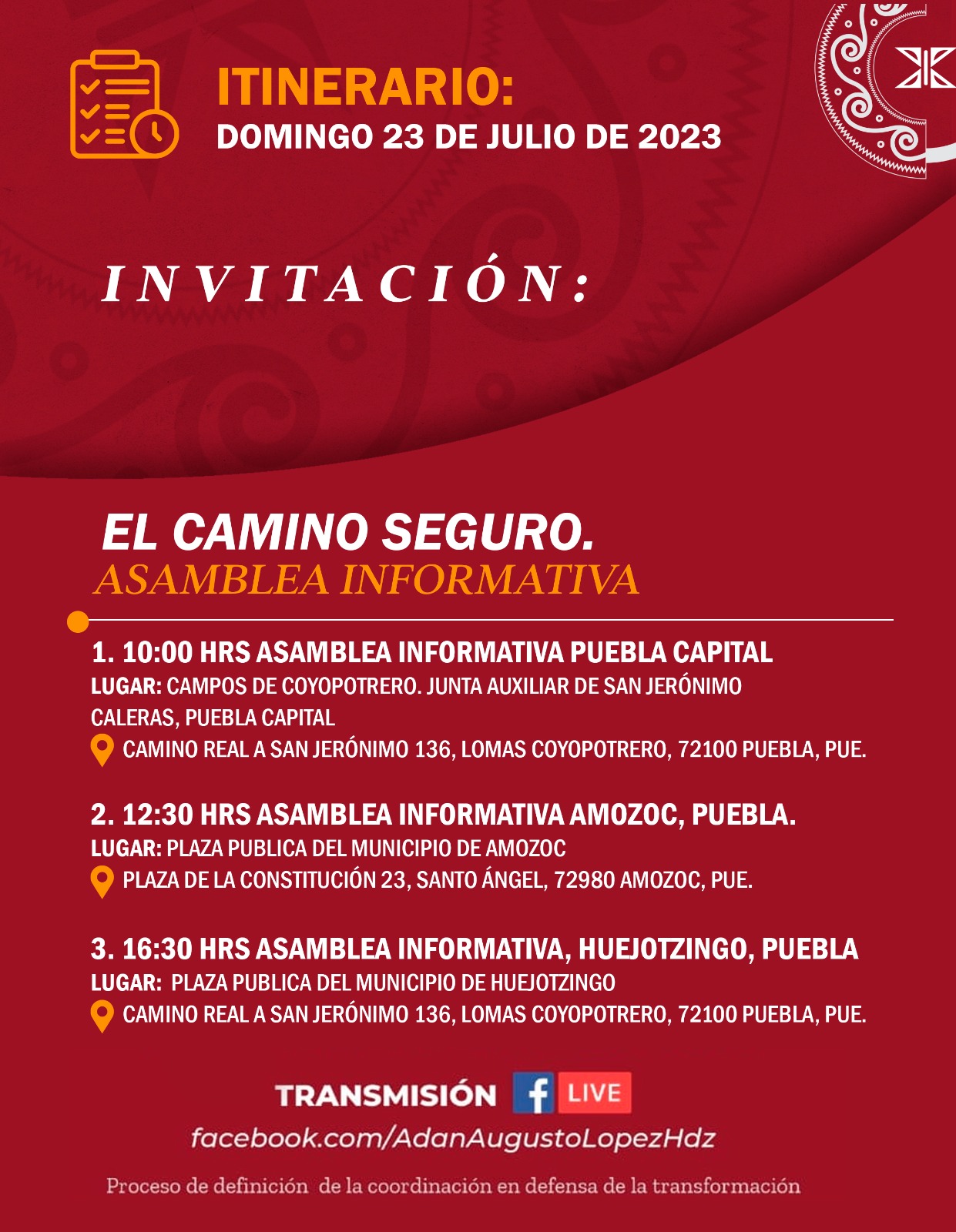 Itinerario, Asamblea Informativa de, Adán Augusto López Hernández.