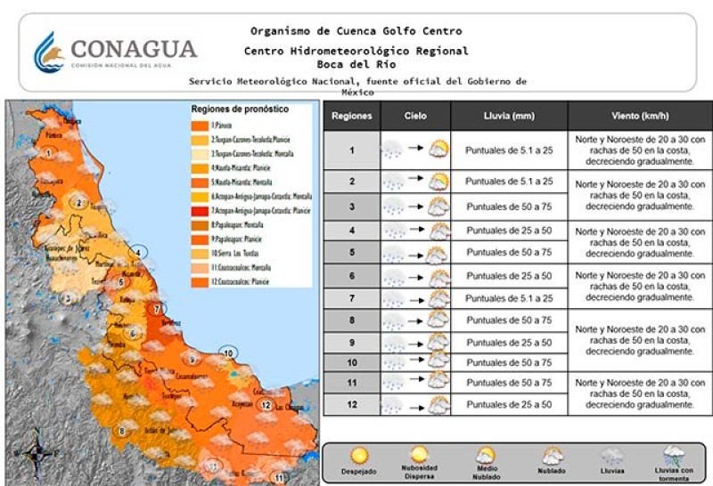 Este martes se esperan lluvias en zona Sur del Estado